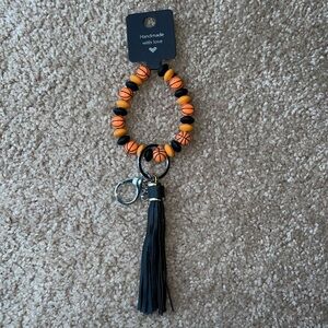 Basketball Bead Bracelet Wrist Keychain Leather Tassel  Key Ring Bag Accessories